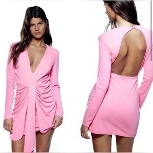 ZARA WOMENS PINK MINI DRAPED KNOTTED V-NECK DRESS Medium New without tags